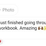 This is a screen shot of a testimonial received via DM on Instagram. The message reads "I just finished going through your workbook. Amazing!"